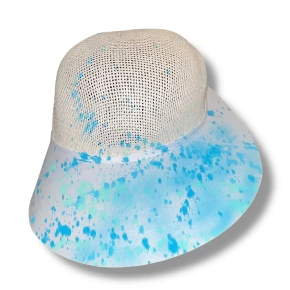 Sun N Sand Wide Brim Sun Hat Blue Splatter Paint Woven Mesh Summer Beach Travel